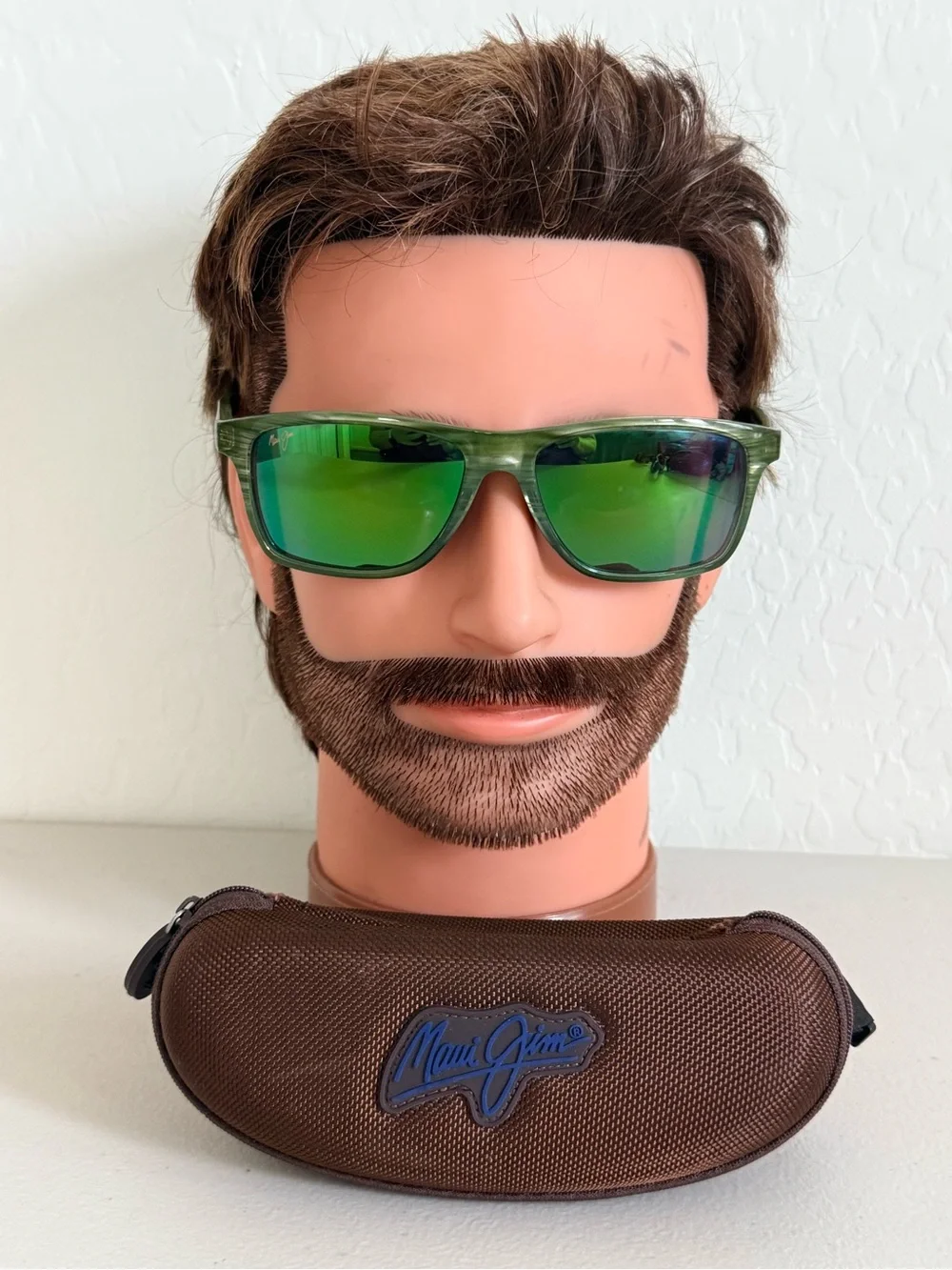 MAUI JIM Olive Stripe Fade Maui Green Mirror Superthin Glass Size 58-18-145